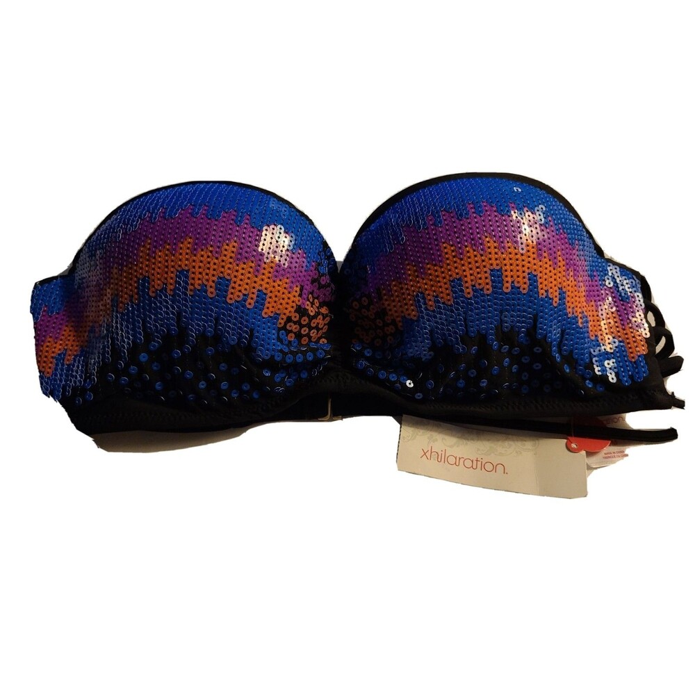 Xhilaration Medium push-up swim black sequin bandeau top nwt